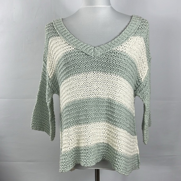 Free People Women's Parkslope Stripe Mint Ivory Combo Loose Knit Sweater Size S - Picture 3 of 12